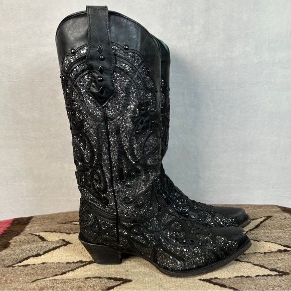 Corral glitter inlay c3423 Black Embellished Western Boots cowboy snip‎ - Picture 8 of 14